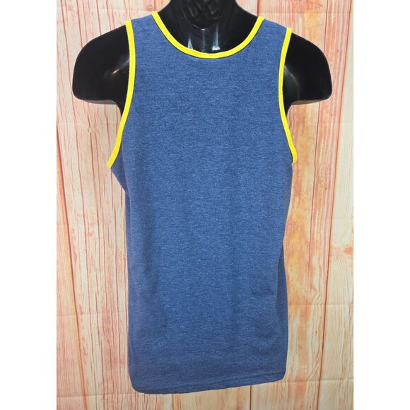Corona Mens Graphic Tank Top Large Find Your Beach Design Navy Yellow Trim - Picture 2 of 6